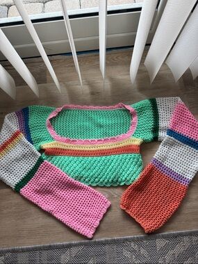 Y2K Handmade Multicolor Crochet cropped Women’s Sweater